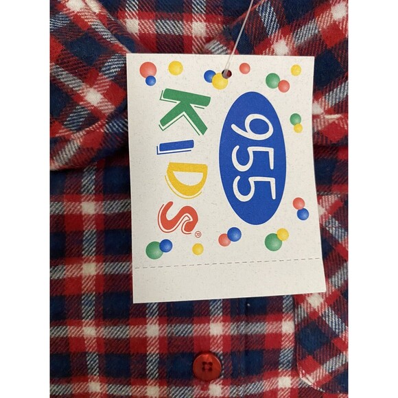 Vintage Shirt Girls Medium Red Blue Button Up Flannel Dead Stock 90s‎ 955 Kids - Picture 4 of 16